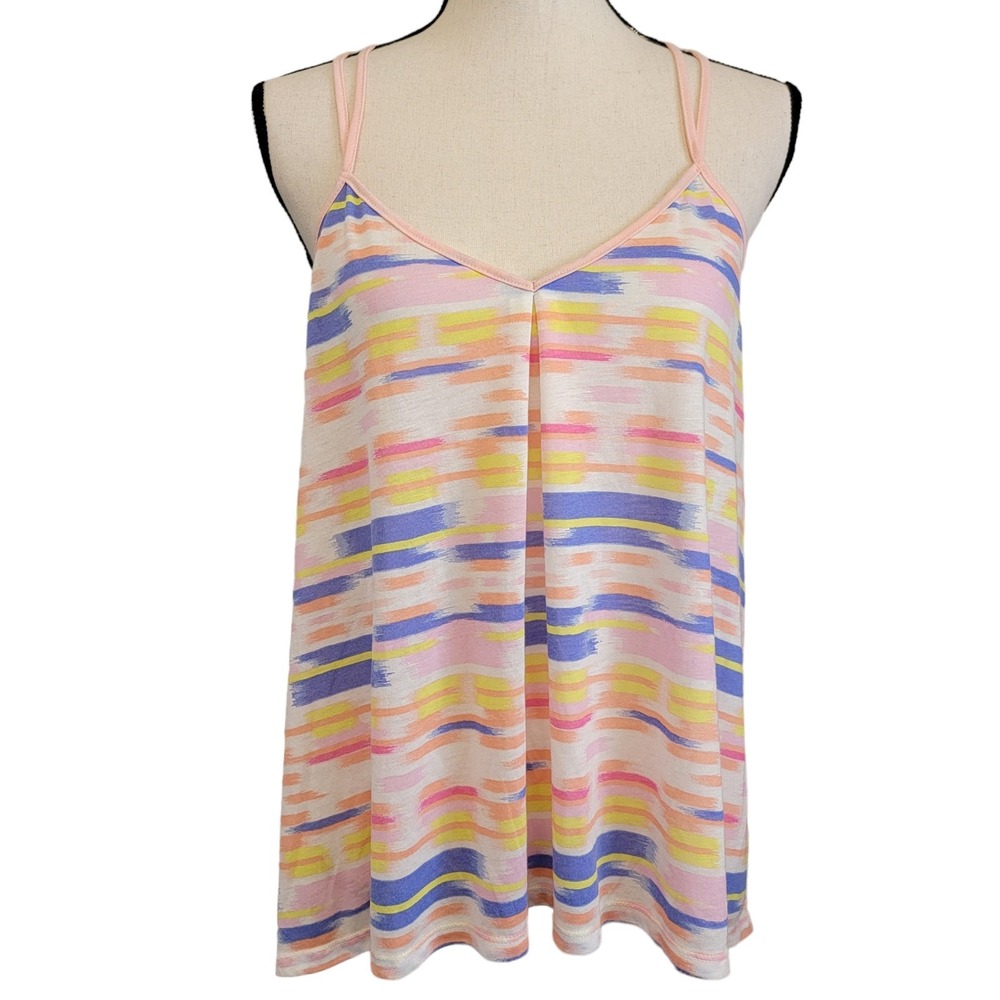 American Eagle Tank Top Womens M Striped Pink Blue Pastel Flowy Sheer Strappy